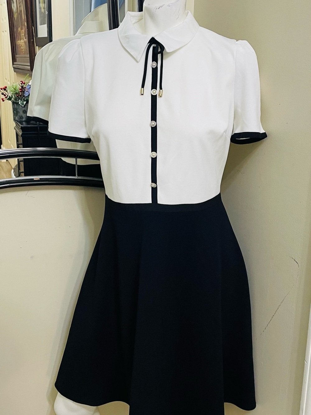 Karl Lagerfeld Black & White Branded Trim Blouse